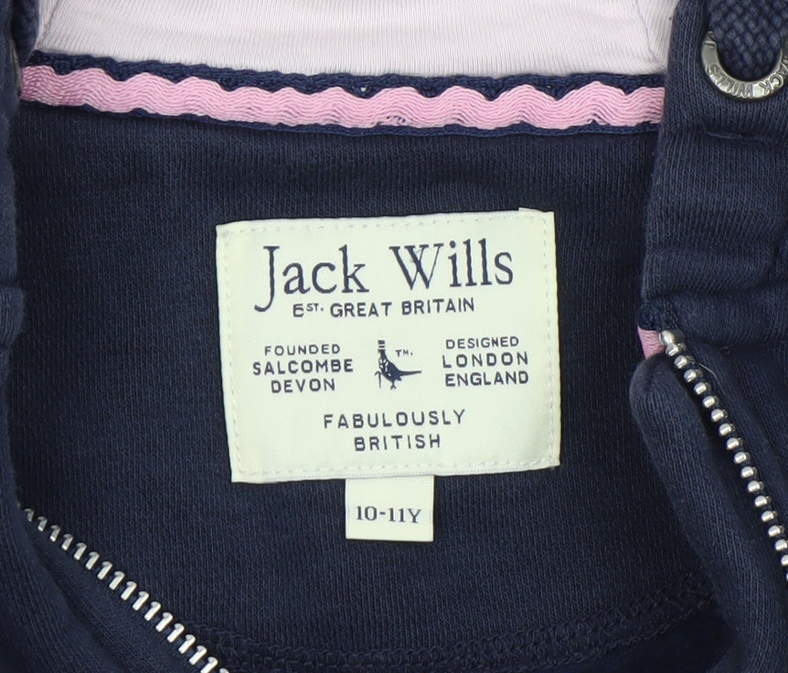 Jack Wills Girls Blue Full Zip Hoodie 10-11 Years Logo Hooded Sweatshirt