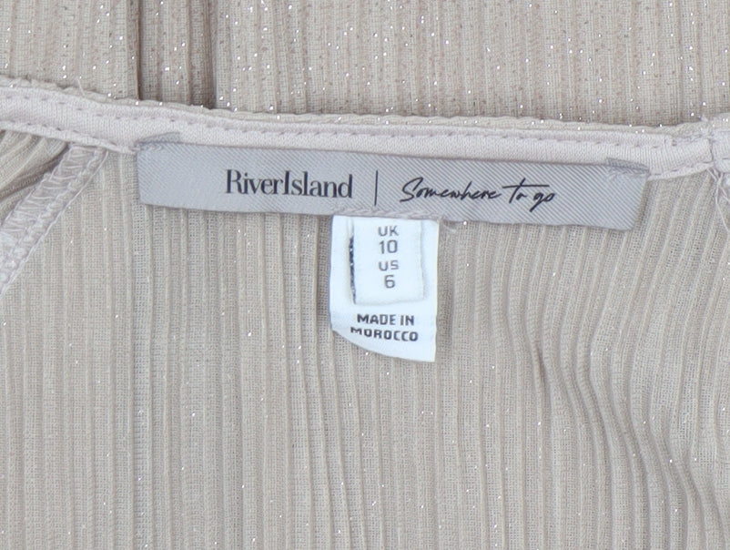 River Island Women Beige Glitter Wrap Blouse UK 10 Long Sleeve