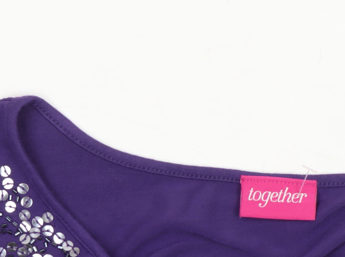 Together Women's Purple Lace Beaded Long Sleeve Jersey Top Size 12
