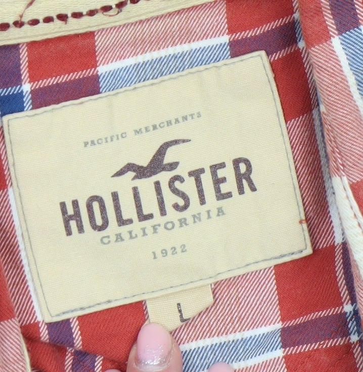 Hollister Men’s Red Plaid Long Sleeve Cotton Button-Up Shirt L