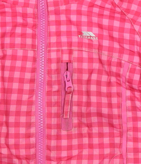 Trespass Girls Pink Check Hooded Waterproof Puffer Jacket 2-3 Years