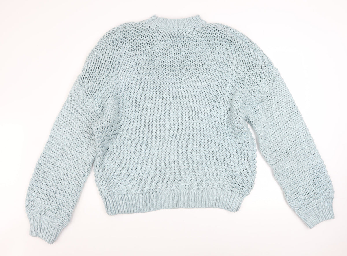 Boohoo Women’s Blue Chunky Knit Mock Neck Jumper Size M