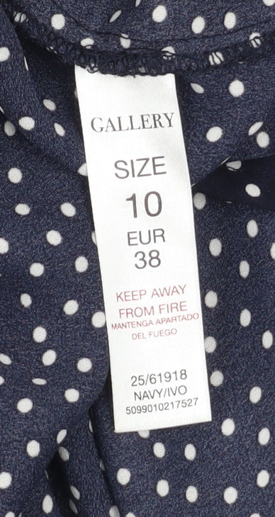 Gallery Womens Blue Polka Dot Ruffle Long Sleeve Blouse Size 10
