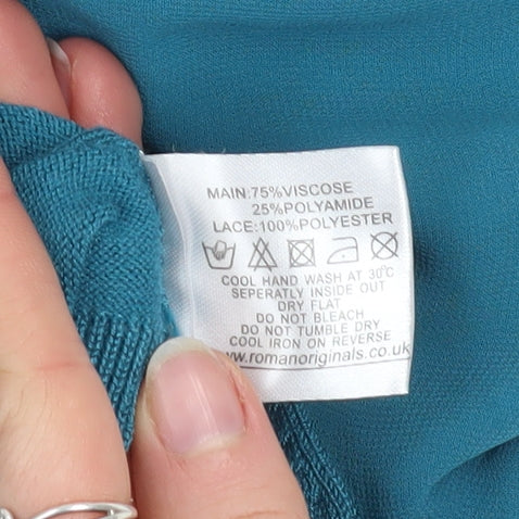 Roman Women Blue Beaded Crew Neck Long Sleeve Pullover Jumper Size 12