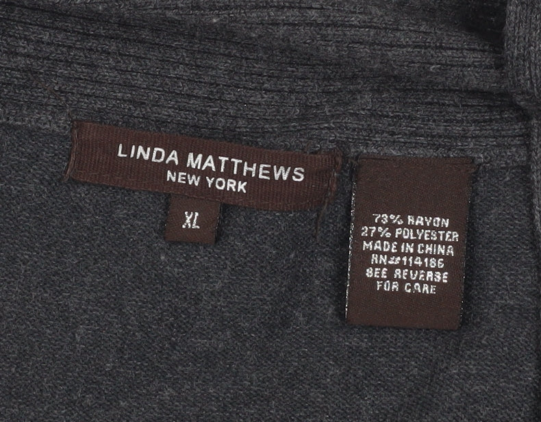 Linda Matthews Women's Grey XL Open Front Knit Cardigan