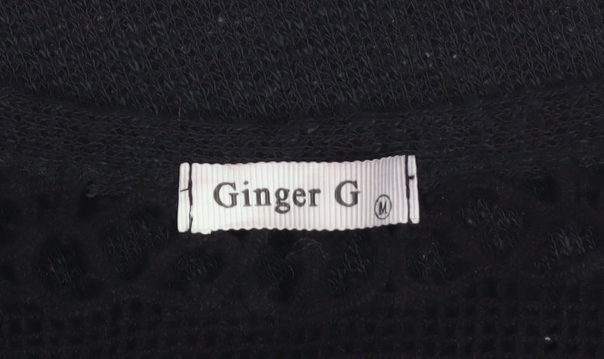Ginger G Women Black Open Knit 3/4 Sleeve Pullover Jumper M