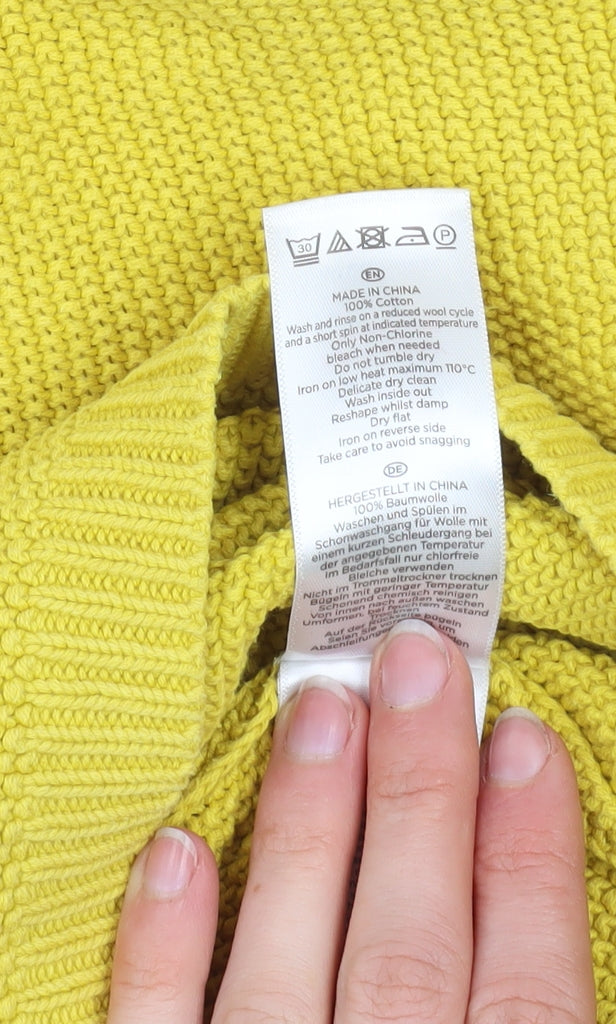 Hobbs Women Yellow Cotton Crew Neck Pullover Jumper Size M