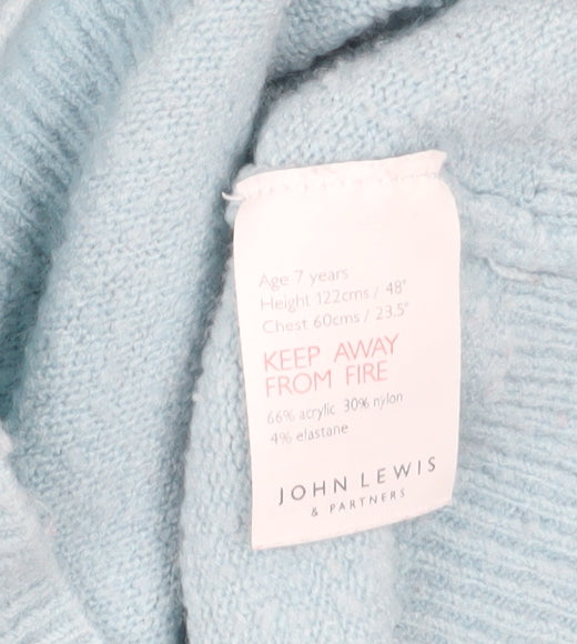 John Lewis Girls Blue Puffin Crown Jumper Size 7 Years Acrylic Blend