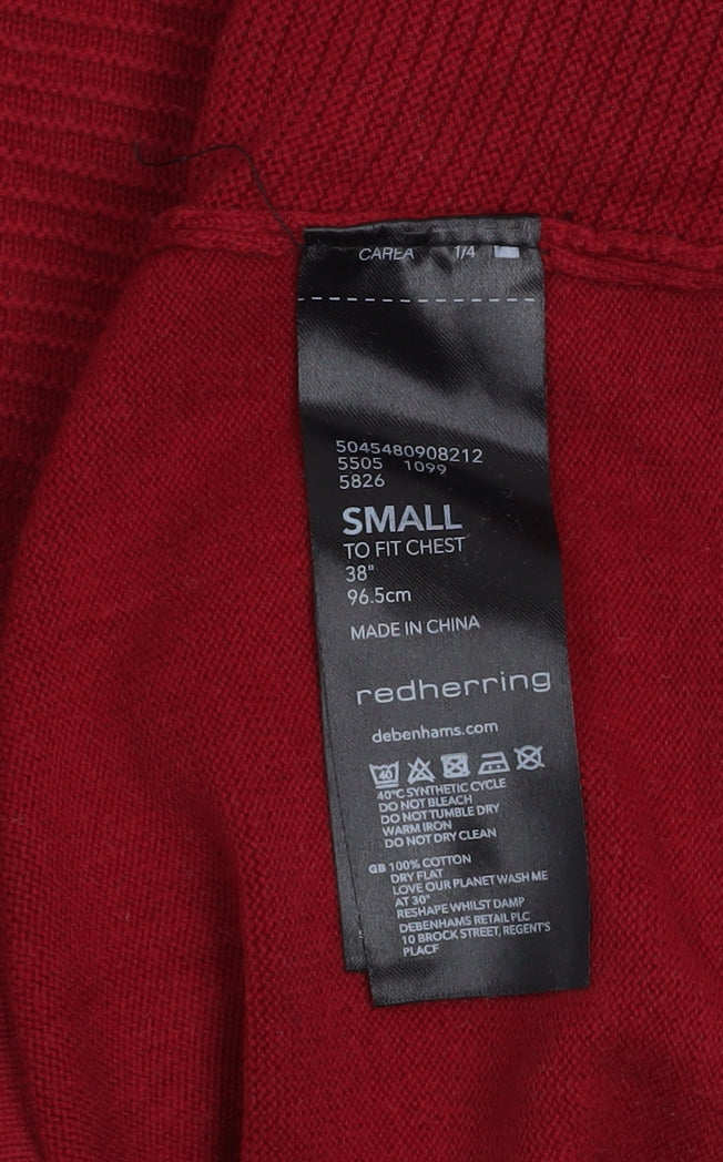 Red Herring Men's Red Cotton Crew Neck Jumper Size S