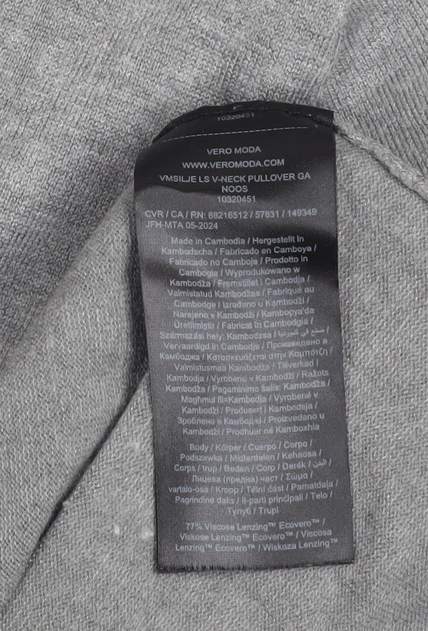 Vero Moda Women's Grey V-Neck Knit Long Sleeve Pullover Jumper Size S