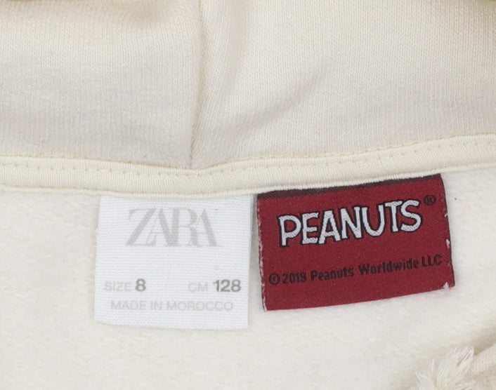 Zara Girls Ivory Snoopy Peanuts Pullover Hoodie 8 Years College Print
