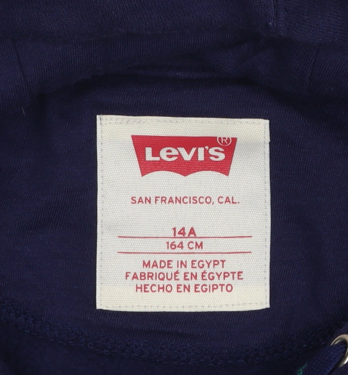 Levi's Boys Navy and Green Pullover Hoodie Size 14A 164cm Cotton Blend