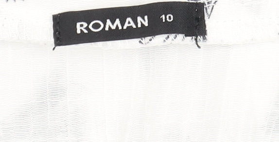 Roman Women’s White Floral Button Blouse Size 10 Sleeveless Top