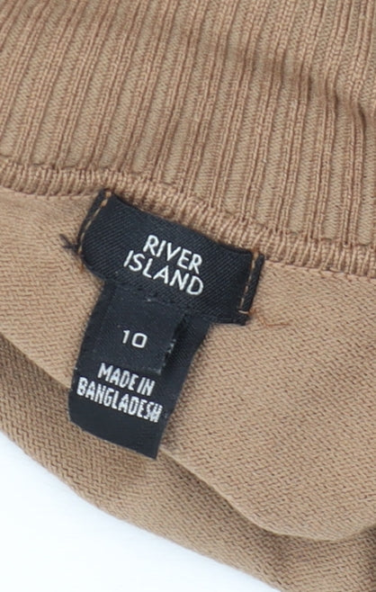 River Island Women’s Brown High Neck Puff Sleeve Knit Blouse Size 10