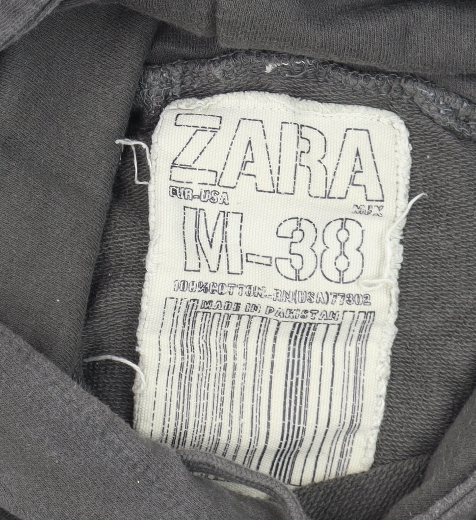 Zara Men's Green Skull Embroidered Pullover Hoodie Size M
