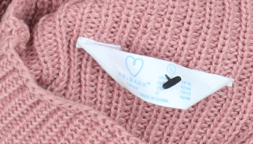 Primark Womens Pink Chunky Knit Mock Neck Jumper Size L