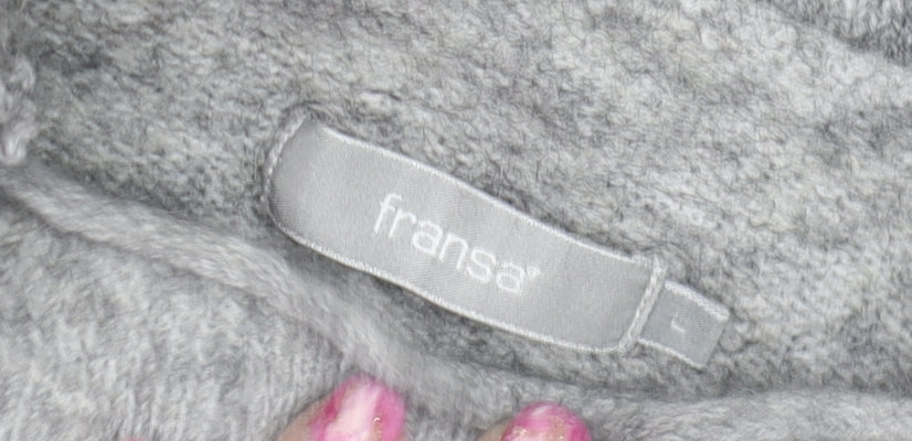 Fransa Womens Grey Mock Neck Wool Blend Pullover Jumper L