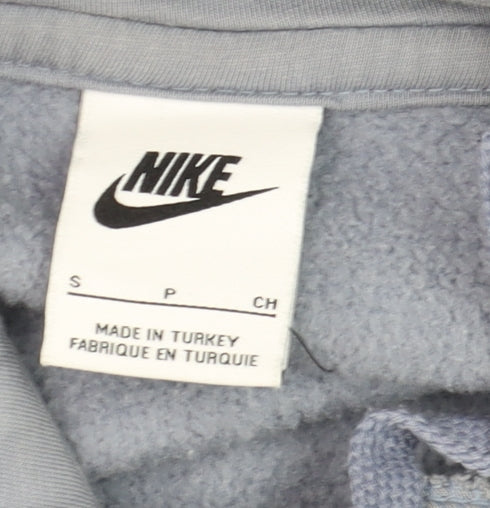 Nike Men Blue Pullover Hoodie S Fleece Logo Drawstring Regular Fit
