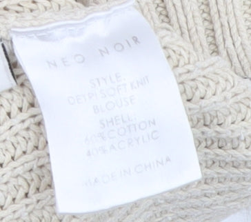 Neo Noir Mens Beige Chunky Knit Cotton Blend Crew Neck Jumper L