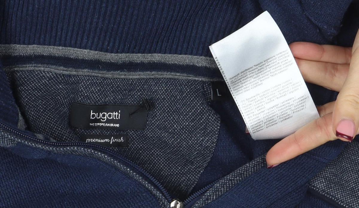 Bugatti Men’s Blue Cotton 1/4 Zip High Neck Sweatshirt Size L