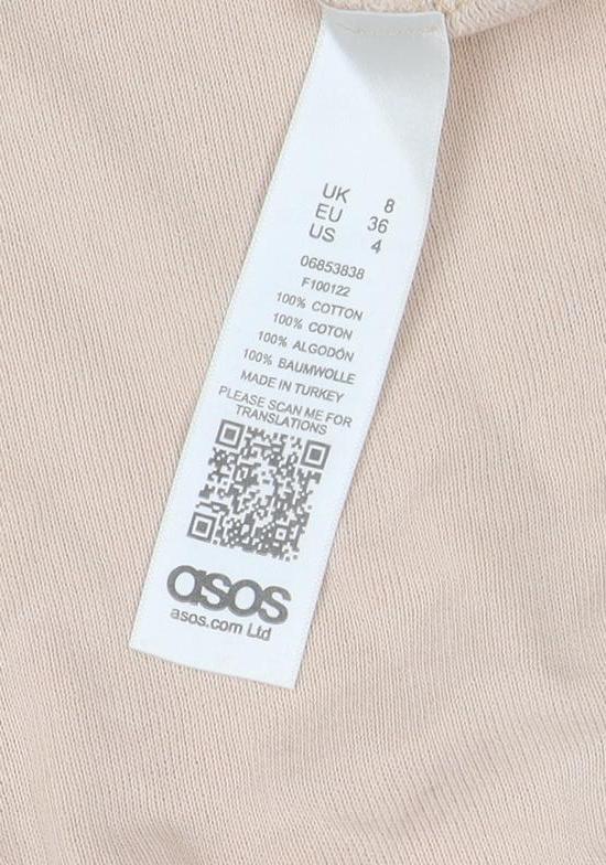 ASOS Women Beige Cotton Pullover Sweatshirt UK 8 Regular Fit