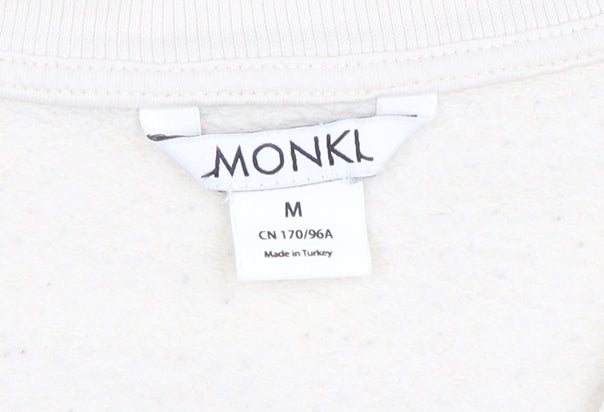 Monki Womens Beige V-Neck Pullover Sweatshirt Size 12 Cotton Blend