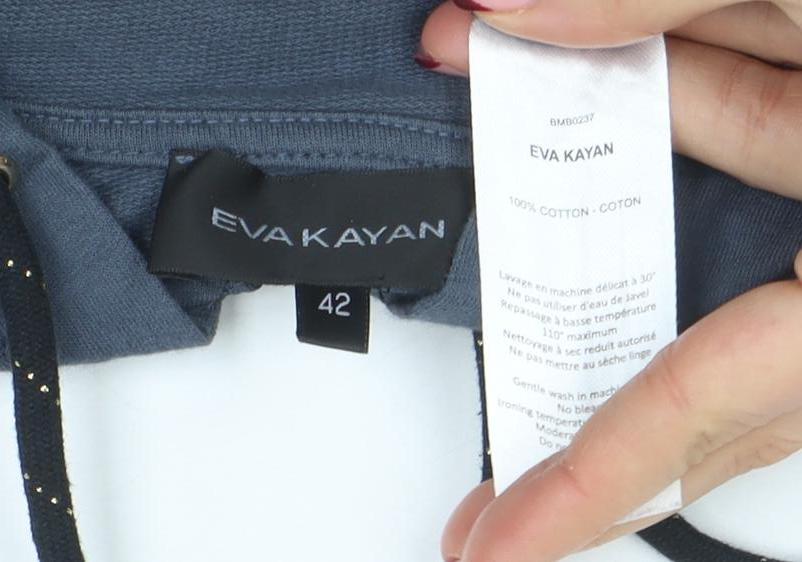 EVA KAYAN Women Blue Full Zip Hooded Sweatshirt Size 14 Cotton