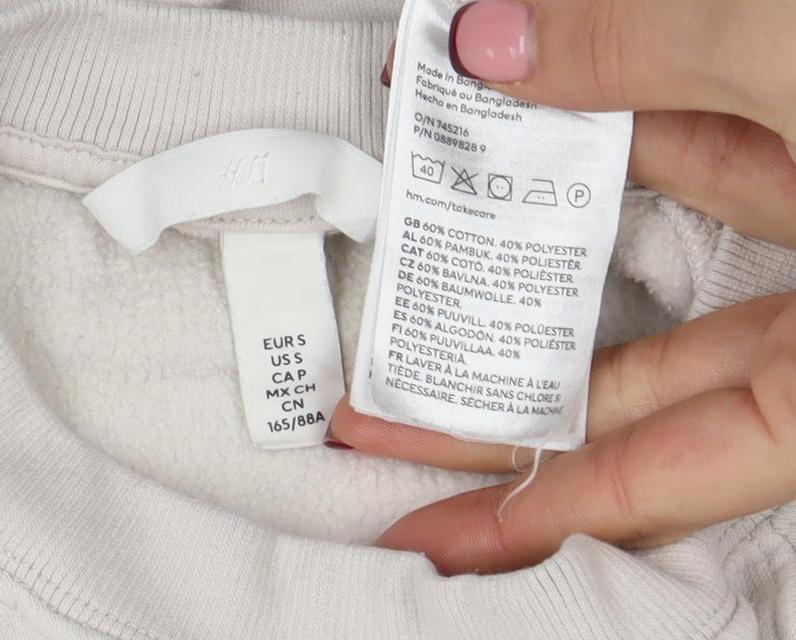 H&M Women Beige Cotton Blend Crew Neck Pullover Sweatshirt Size S