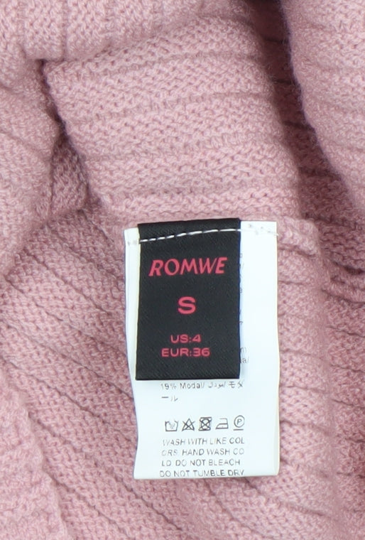 ROMWE Womens Pink Ribbed Bell Sleeve Knit Jumper Size 8