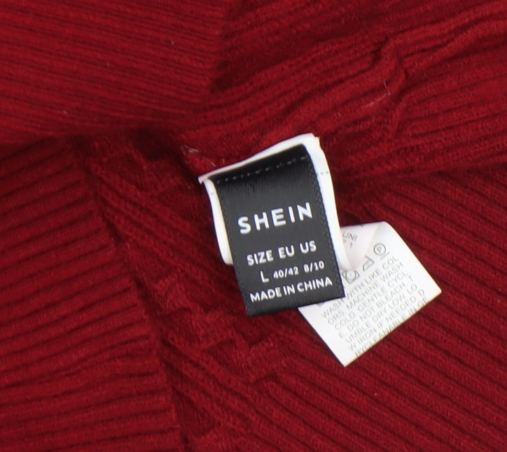 SHEIN Women's Red V-Neck Cable-Knit Long Sleeve Jumper Size 14