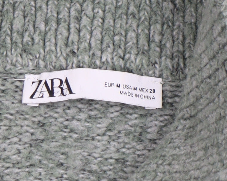 Zara Womens Green Collared Henley Knit Jumper Size 12