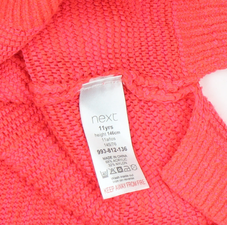 Next Girls Pink Acrylic Nylon Pullover Jumper 11 Years Crew Neck Heart Detail