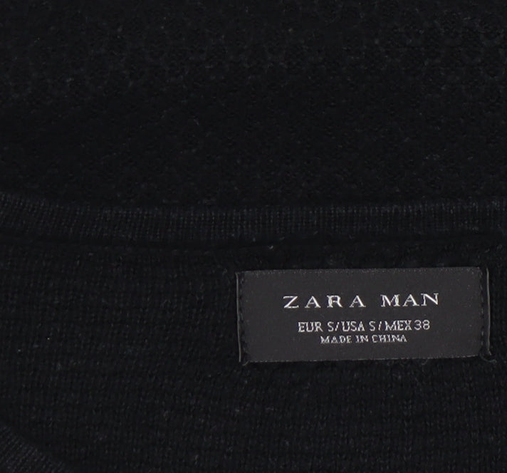 Zara Man Black Cotton Blend Men's S Crew Neck Knit Jumper