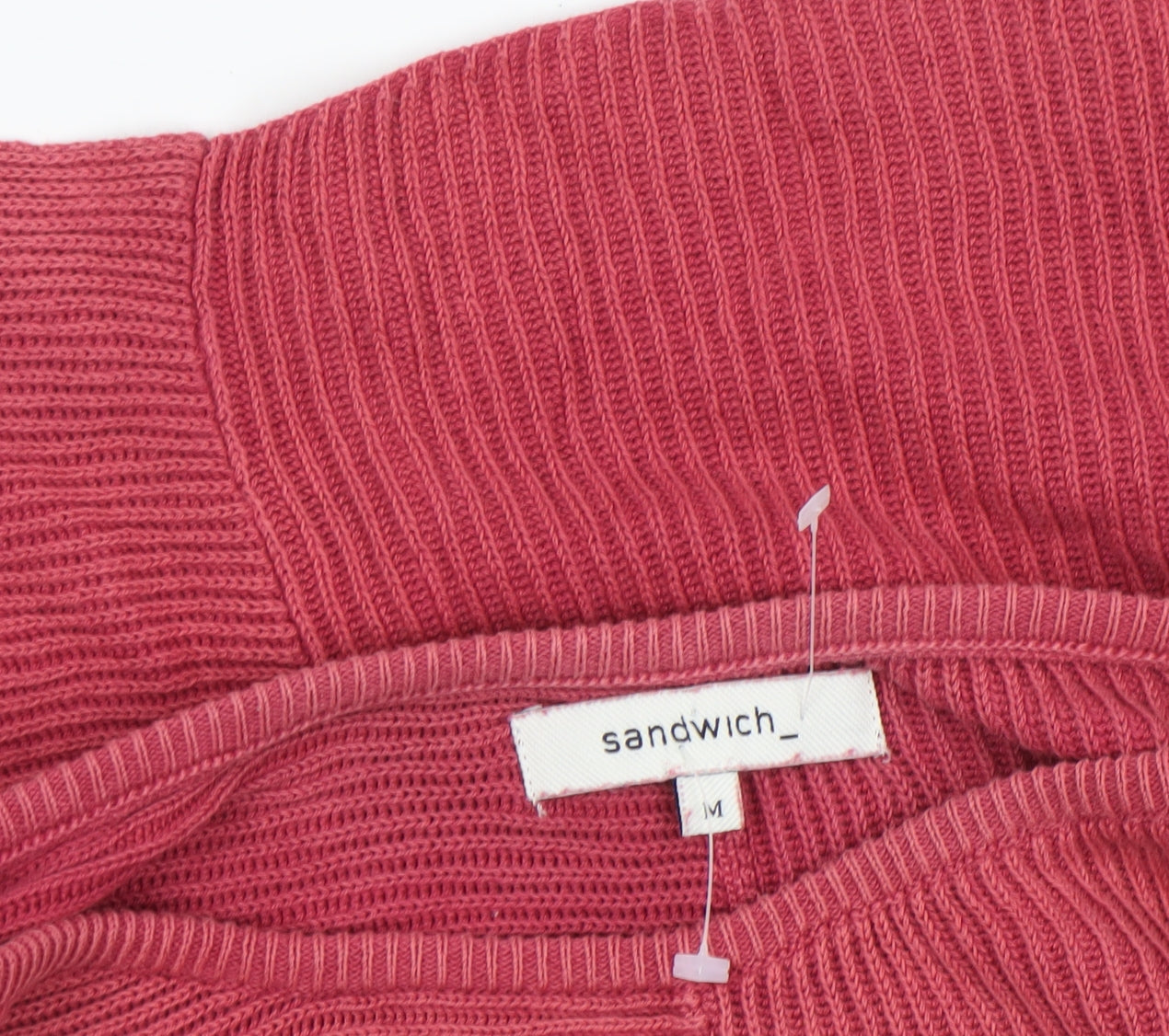 Sandwich Womens Red Cotton Rib Knit 3/4 Sleeve Pullover Jumper Size M