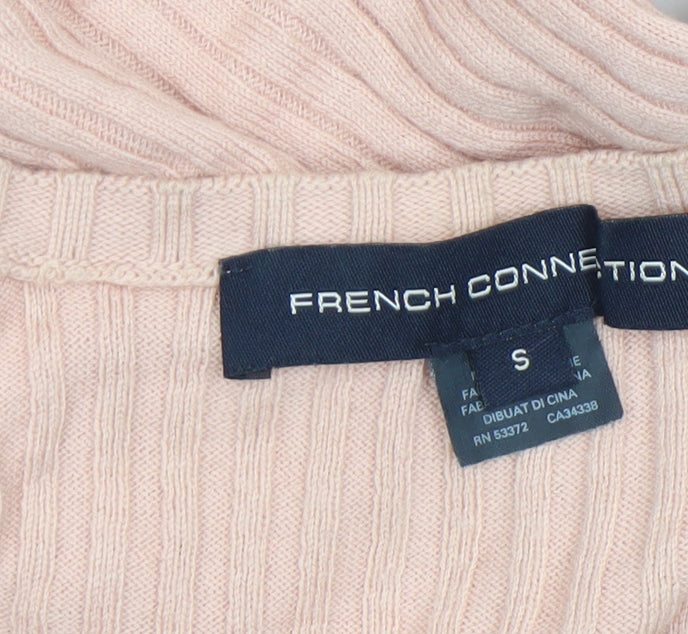 French Connection Womens Beige V-Neck Ribbed Knit Jumper Size S