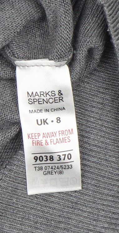 Marks and Spencer Women's Grey V-Neck Button Cardigan Size 8