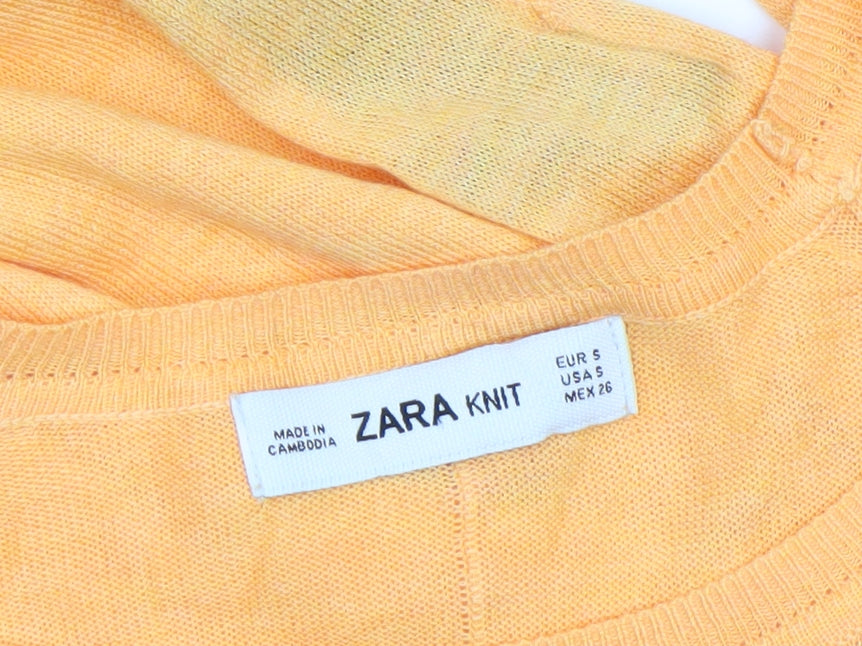 Zara Women’s Yellow Knit Pullover Jumper Size 8 Crew Neck