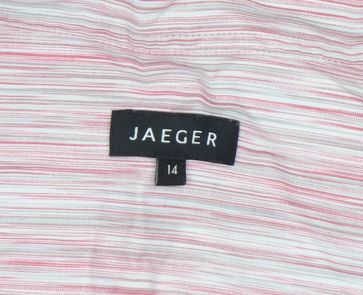 Jaeger Women's Pink Striped Cotton Button-Up Shirt UK14