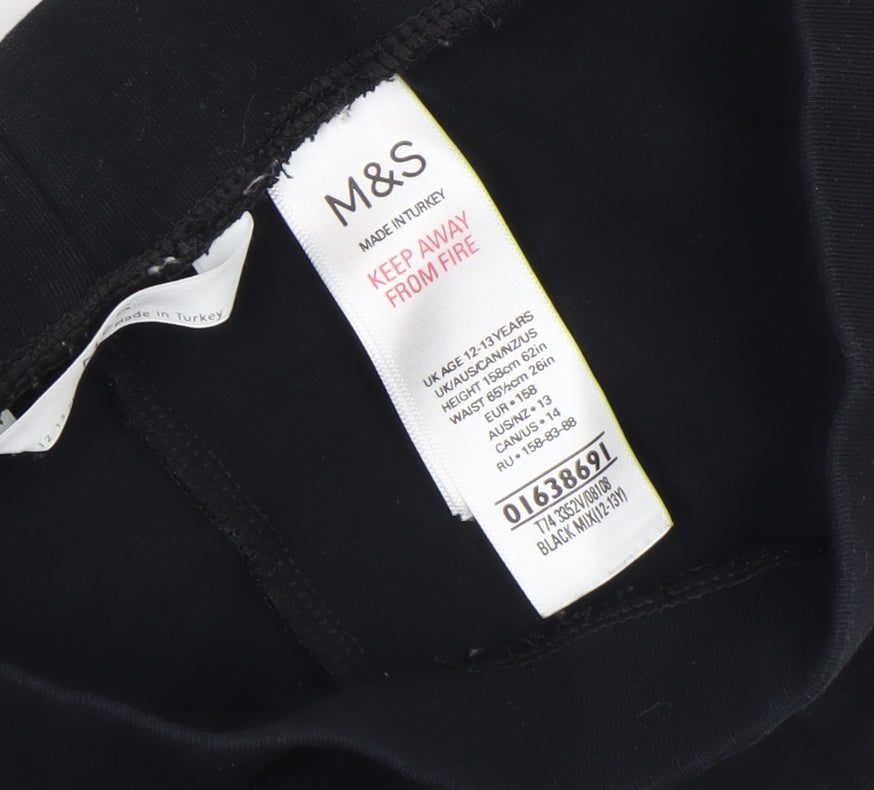 Marks & Spencer Girls Black Stretch Side Stripe Ankle Leggings 12-13 Years
