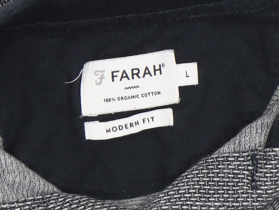 Farah Men's Grey Geometric Cotton Polo Shirt Size L Classic Fit