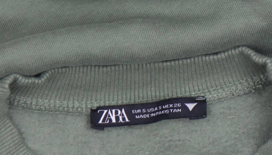 Zara Women Khaki Green Crew Neck Pullover Sweatshirt Size S