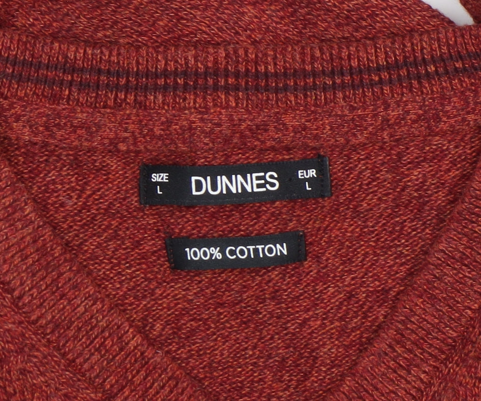 Dunnes Men Red Cotton V-Neck Pullover Jumper Size L