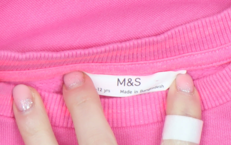 Marks & Spencer Girls Pink Fearless Logo Sweatshirt 12 Years Pullover