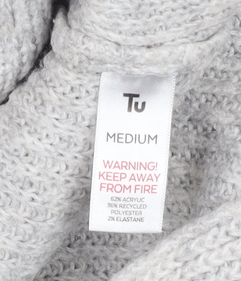 Tu Women’s Grey Roll Neck Chunky Knit Button Jumper Size M
