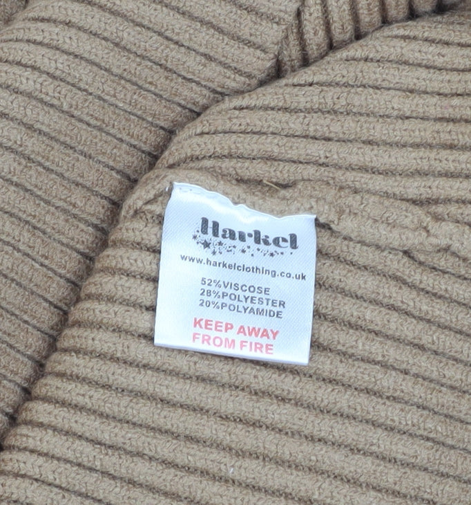 Harkel Women Beige Ribbed Knit V-Neck Sleeveless Jumper Dress Size 14