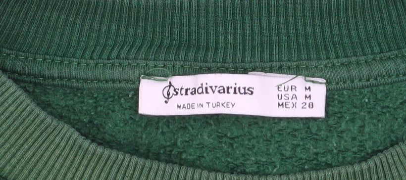 Stradivarius Womens Green Pullover Sweatshirt Medium Le Marais Paris Embroidered