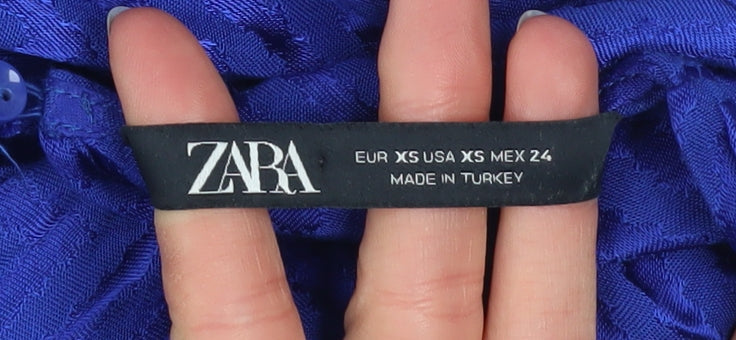 Zara Women's Blue Wide-Leg Jumpsuit XS V-Neck Keyhole Back Elegant Style