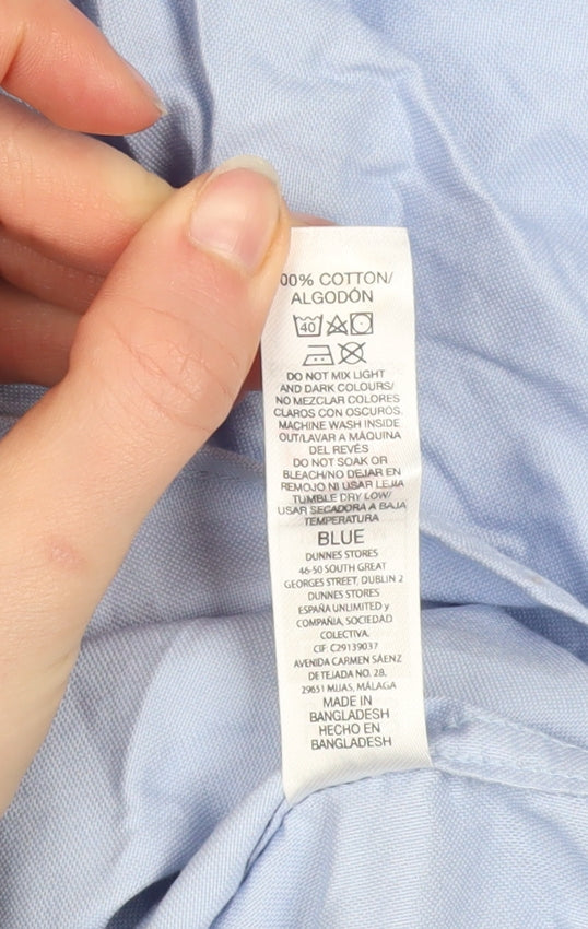 Dunnes Stores Men's Blue Cotton Short Sleeve Button-Up Shirt L