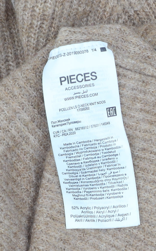 Pieces Women’s Beige Crew Neck Rib Knit Pullover Jumper Size M