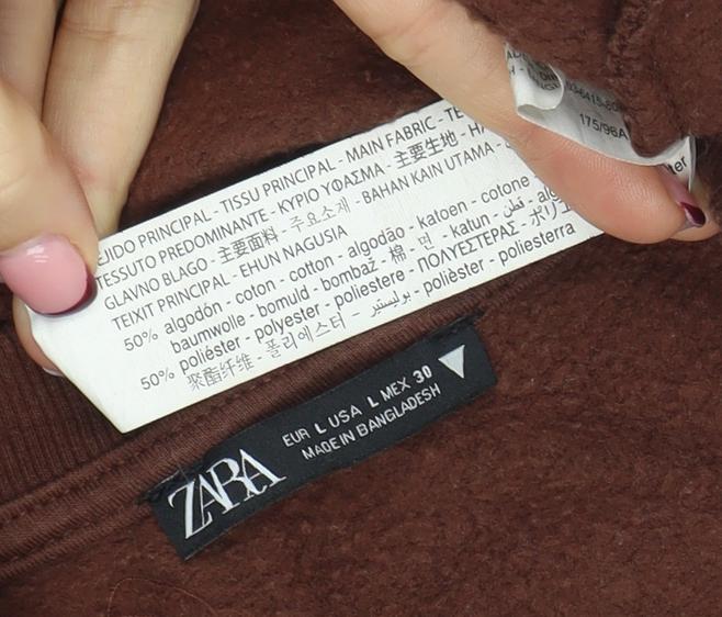 Zara Women Brown Cotton Blend Pullover Sweatshirt L Relaxed Fit